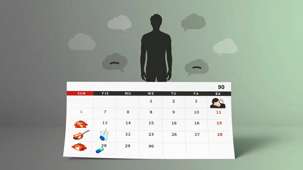 Calendar showing 90 days of gut healing with daily habits, as a person regains energy and vitality.