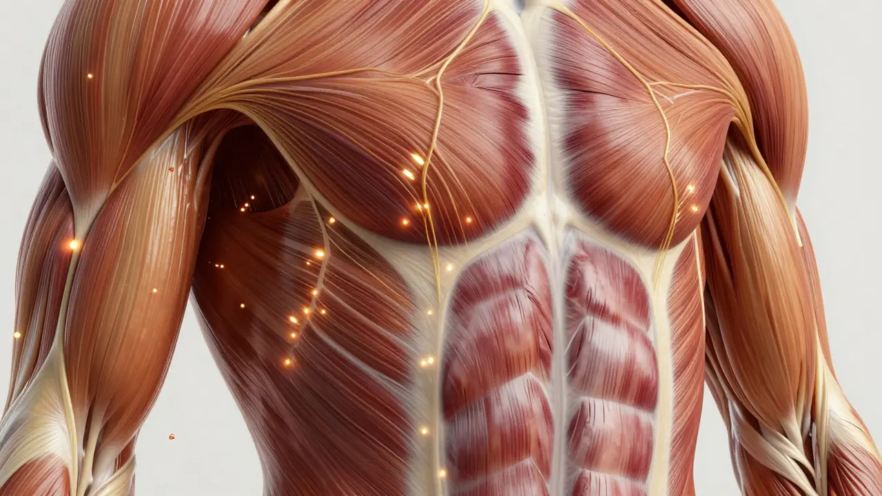Conceptual illustration of connective tissue web surrounding muscle structures