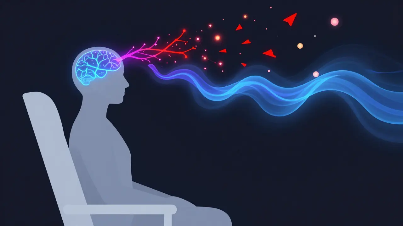Abstract illustration of brain chemistry calming during massage