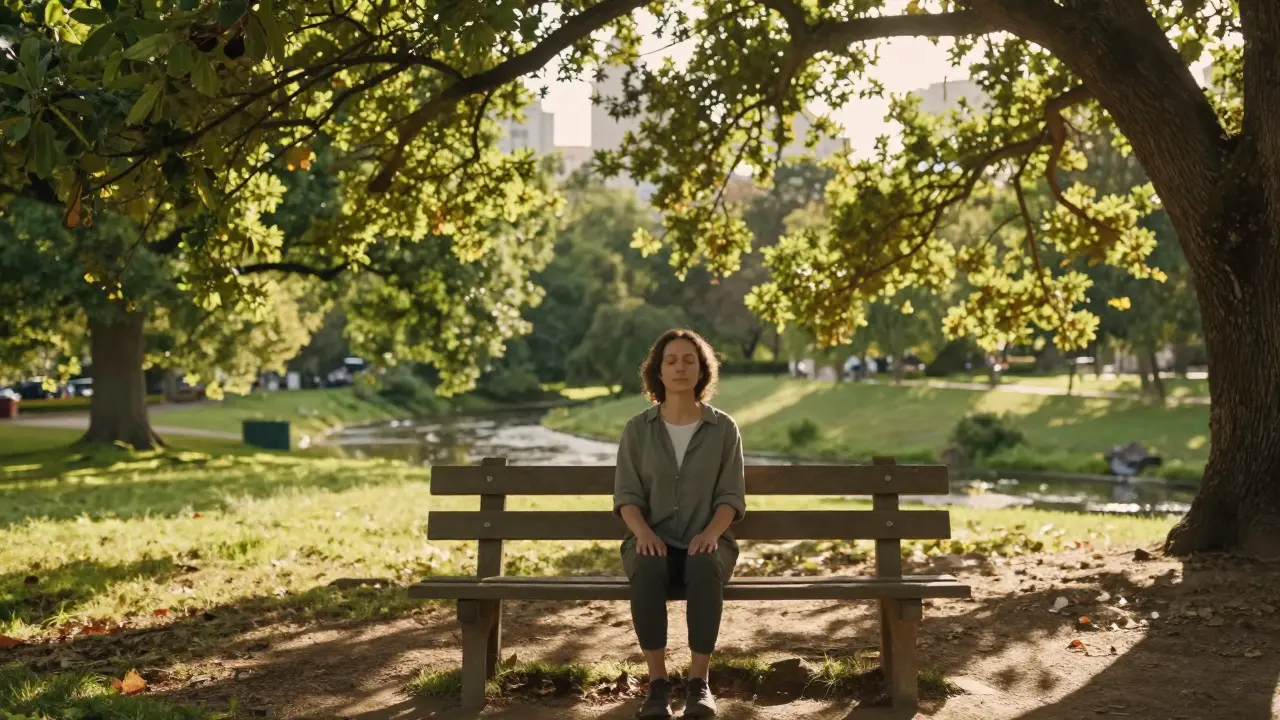 Person meditating peacefully in sunny green park