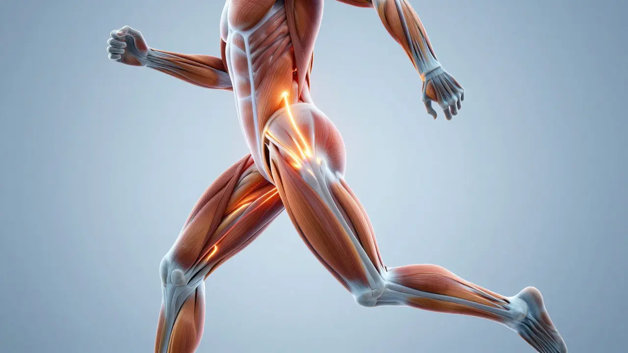 Anatomical visualization of athlete's kinetic chain and muscle tension