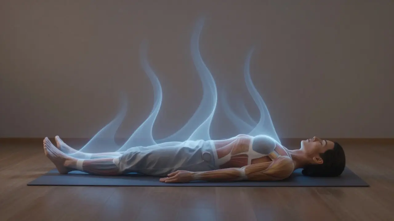 Illustration of muscle relaxation with glowing light waves