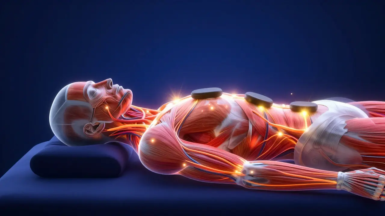 Illustration of heat improving blood circulation in muscles