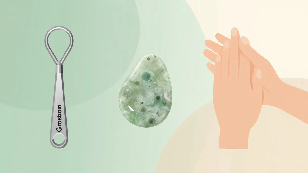 Vector illustration comparing metal, stone, and hand tools