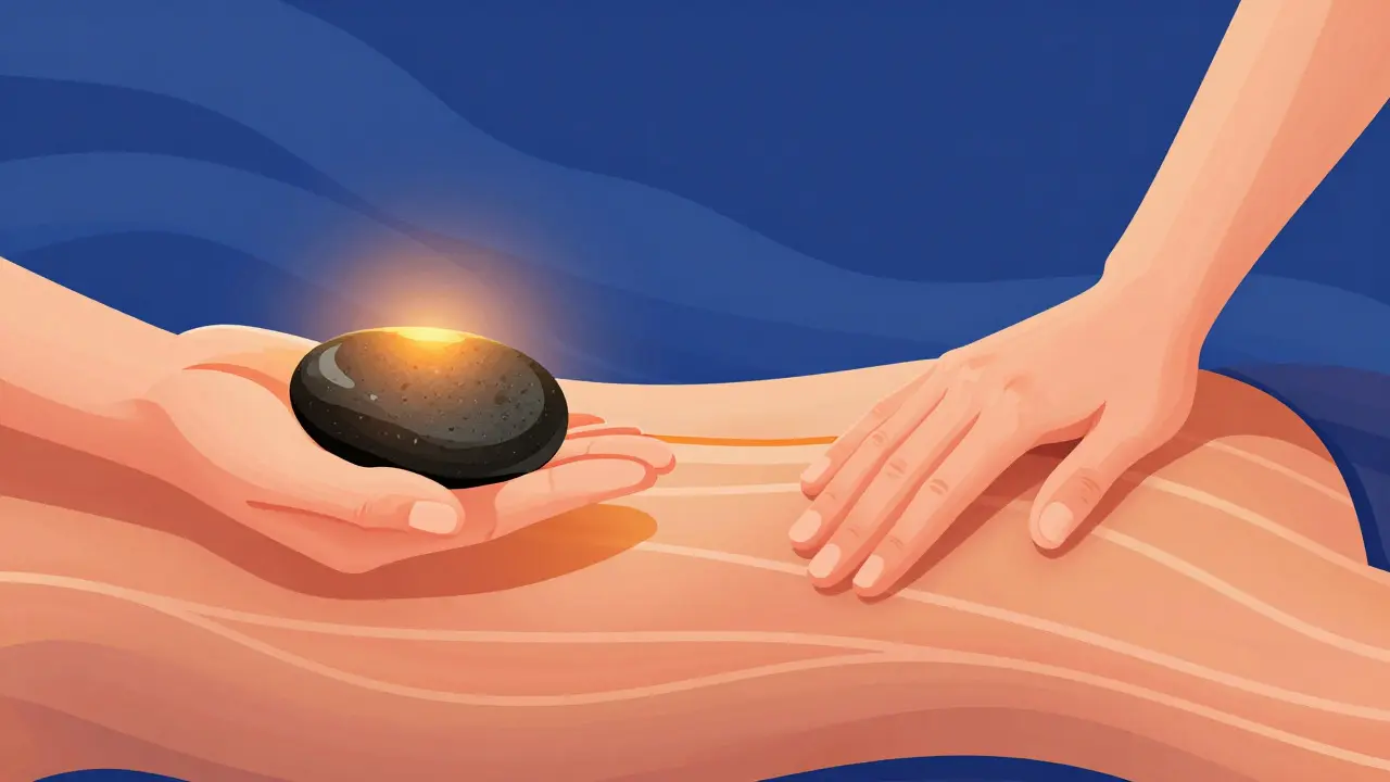 Conceptual art comparing hot stone and deep tissue massage